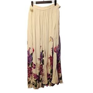 Vintage styleworks white and floral crepe maxi skirt size XL